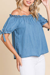 Chambray Off the Shoulder Top - Light DenimONLY 1 LARGE LEFT