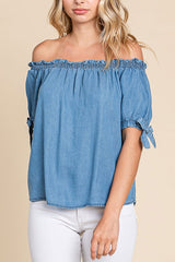 Chambray Off the Shoulder Top - Light DenimONLY 1 LARGE LEFT