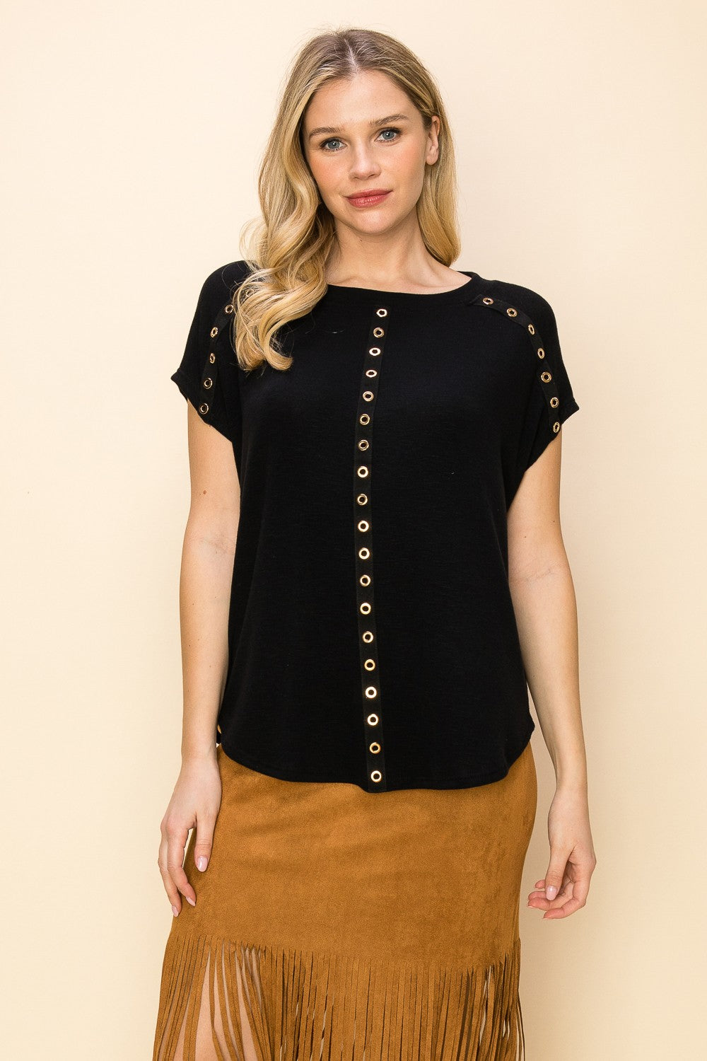 Gold Grommet Top - Black