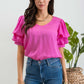 Layered Balloon Sleeve Top - Bright Pink