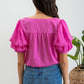 Layered Balloon Sleeve Top - Bright Pink