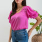 Layered Balloon Sleeve Top - Bright Pink