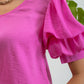 Layered Balloon Sleeve Top - Bright Pink