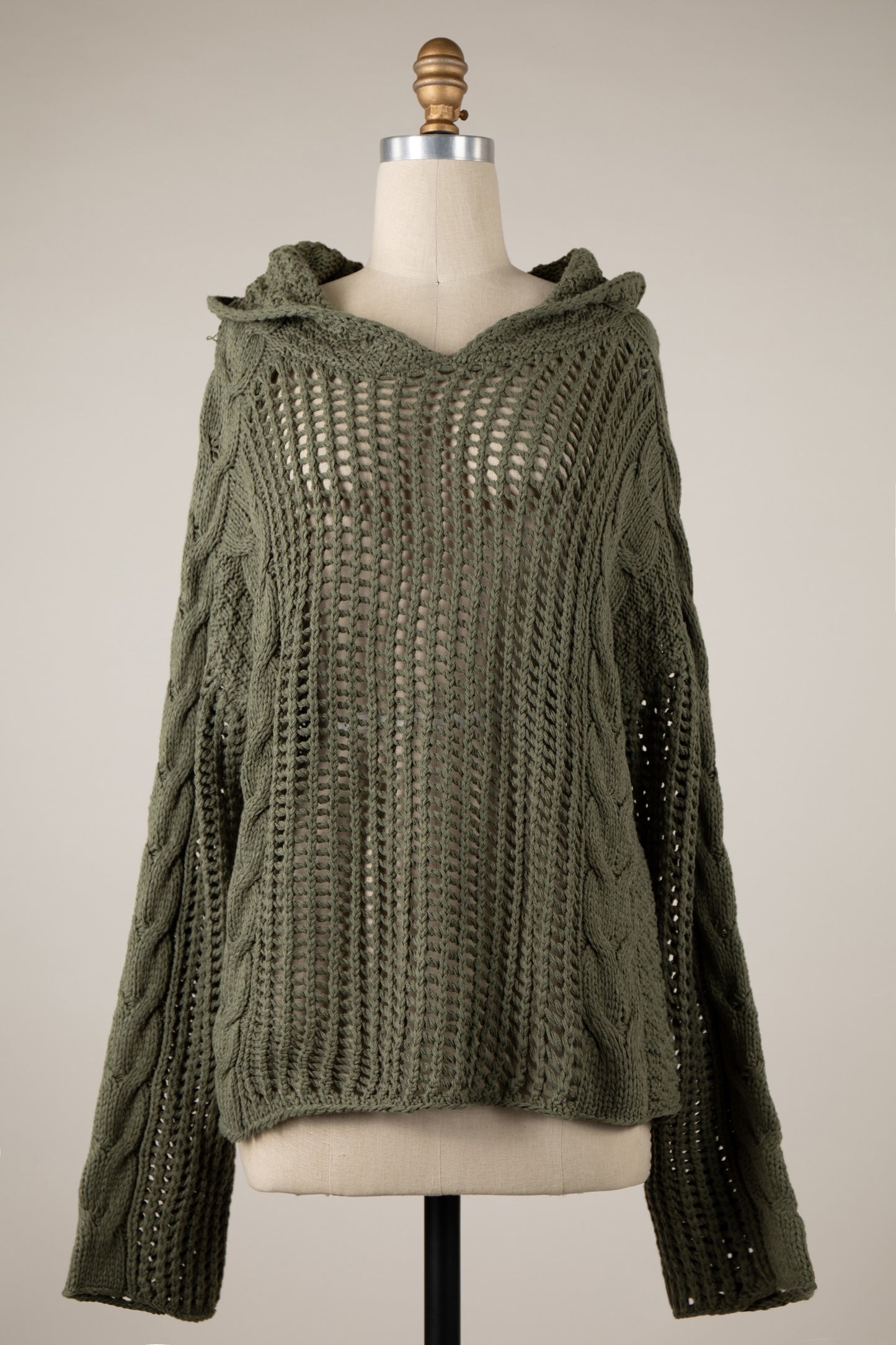 Braided Crochet Hoodie Sweater - Sage