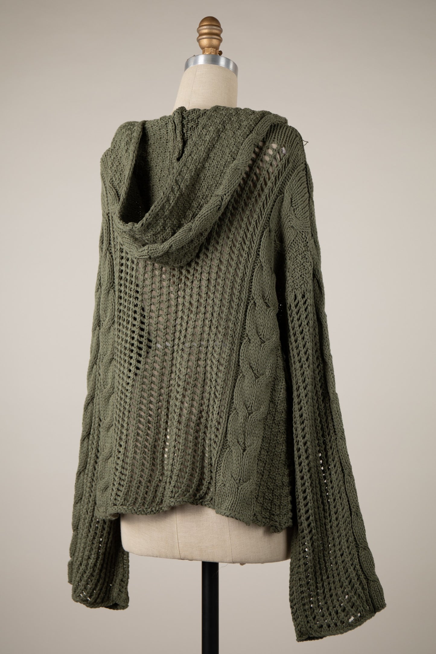 Braided Crochet Hoodie Sweater - Sage
