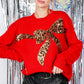 Sequin Leopard Bow Sweater - Red