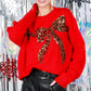 Sequin Leopard Bow Sweater - Red