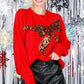 Sequin Leopard Bow Sweater - Red