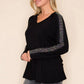 Rhinestone Sleeve Top - Black