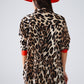 Leopard Blouse with Red Detail - Brown