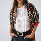 Leopard Blouse with Red Detail - Brown