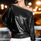 Metallic Off the Shoulder Top - Black