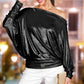 Metallic Off the Shoulder Top - Black