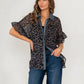Leopard Chiffon Top - Charcoal/Denim