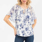 Floral Mixed Media Peasant Top - Ivory/Navy