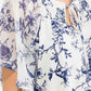 Floral Mixed Media Peasant Top - Ivory/Navy