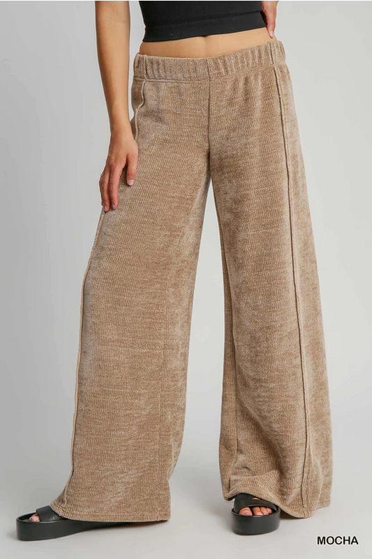 Luxe Knit Wide Leg Pants - Mocha