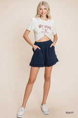 Washed Cotton Gauze Shorts - Navy