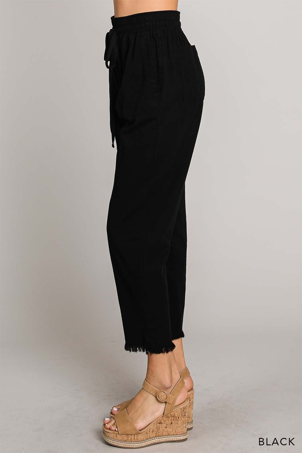 Fray Hem Detailed Cropped Pants - Black