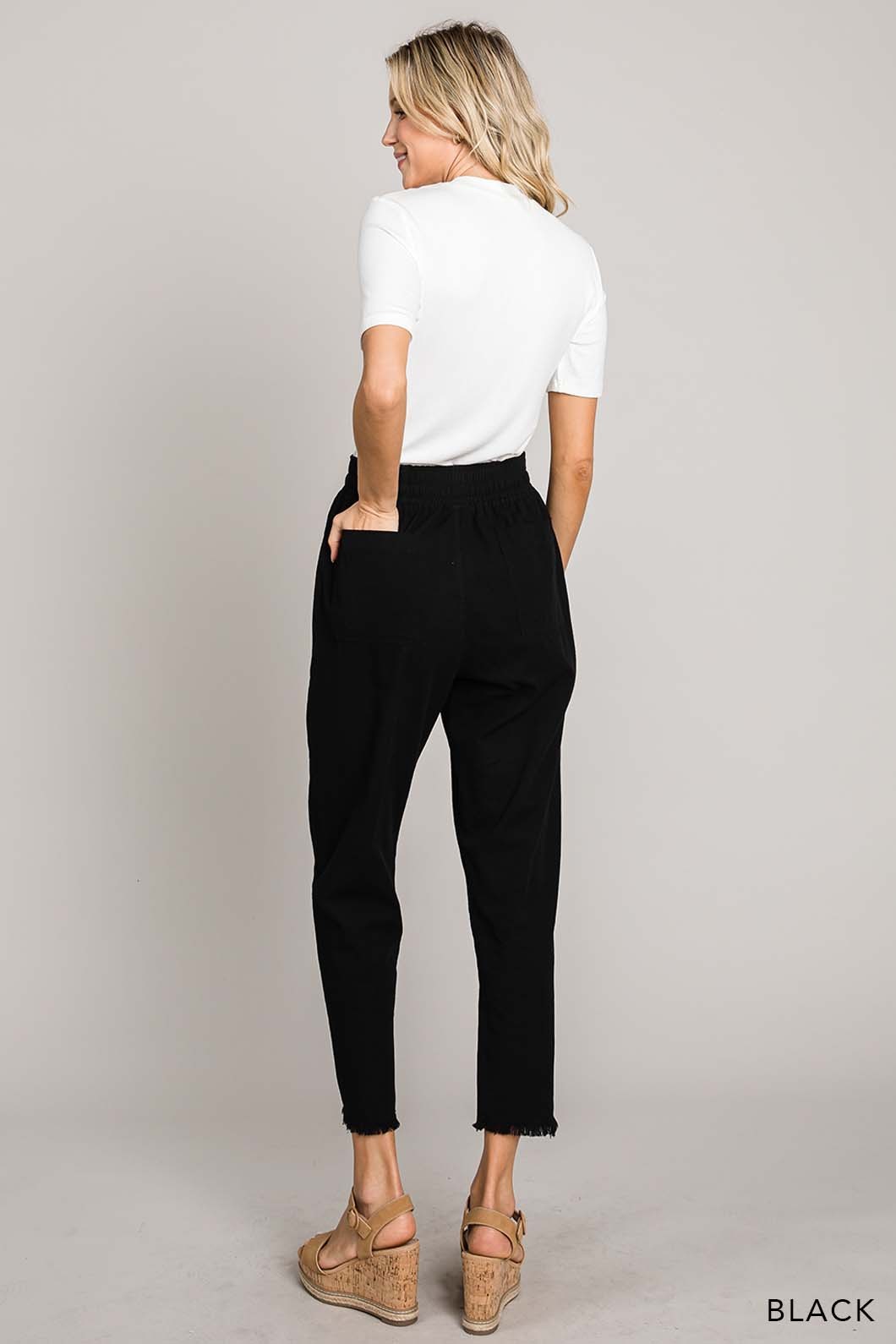 Fray Hem Detailed Cropped Pants - Black