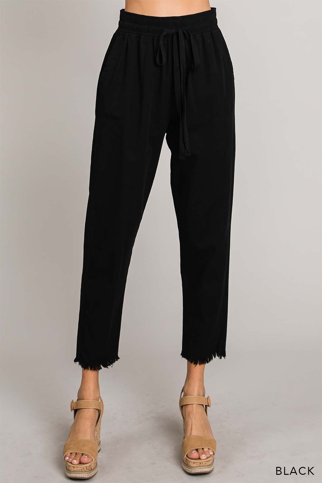 Fray Hem Detailed Cropped Pants - Black