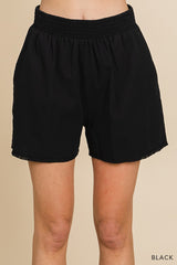 Cotton Casual Smocking Waist Detailed Shorts - Black