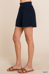 Washed Cotton Terry Shorts - Navy