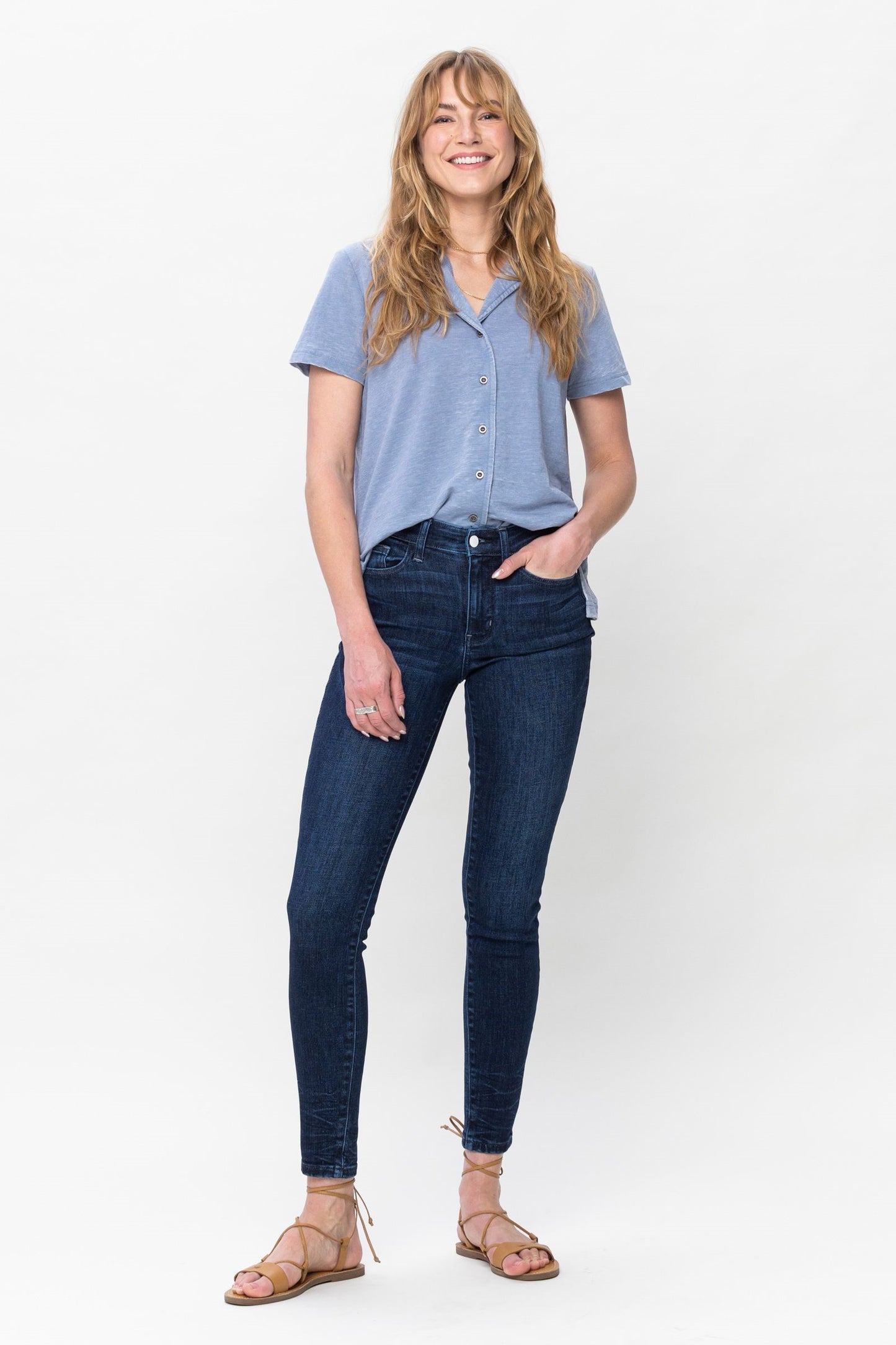 Mid Rise Classic Crinkle Ankle Detail Skinny - Dark Blue ONLY SIZE 9(29) LEFT