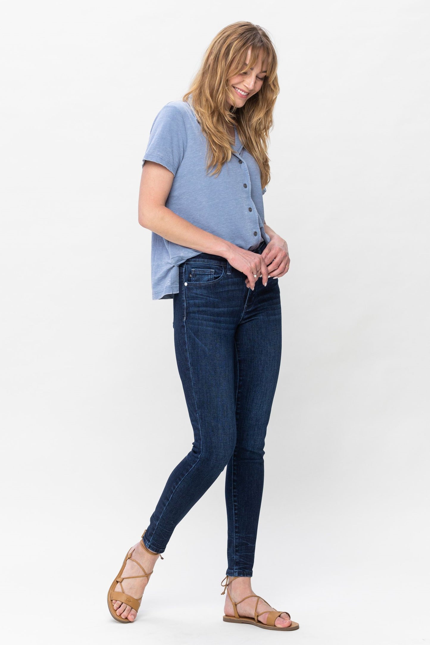 Mid Rise Classic Crinkle Ankle Detail Skinny - Dark Blue ONLY SIZE 9(29) LEFT