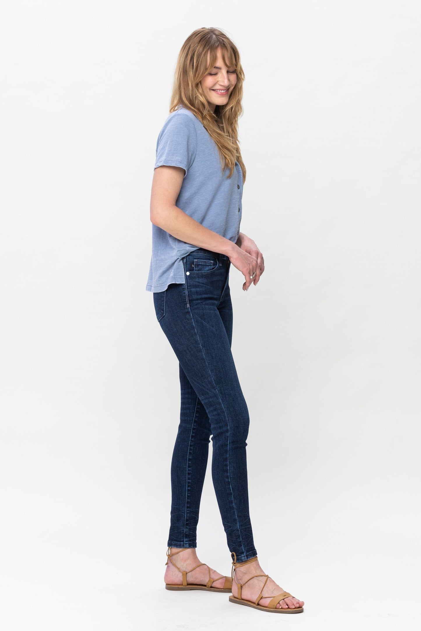 Mid Rise Classic Crinkle Ankle Detail Skinny - Dark Blue ONLY SIZE 9(29) LEFT