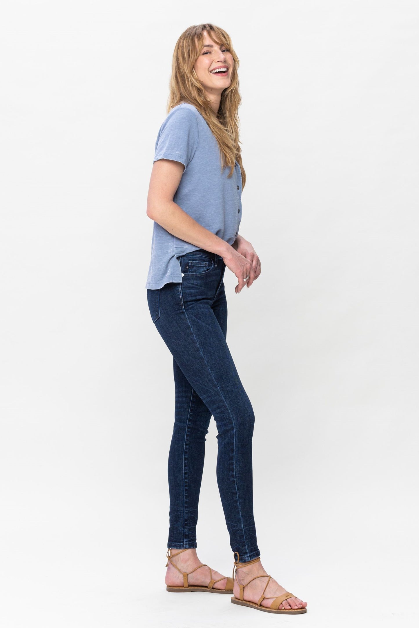 Mid Rise Classic Crinkle Ankle Detail Skinny - Dark Blue ONLY SIZE 9(29) LEFT