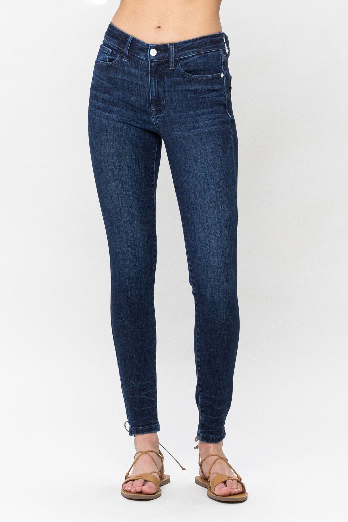 Mid Rise Classic Crinkle Ankle Detail Skinny - Dark Blue ONLY SIZE 9(29) LEFT