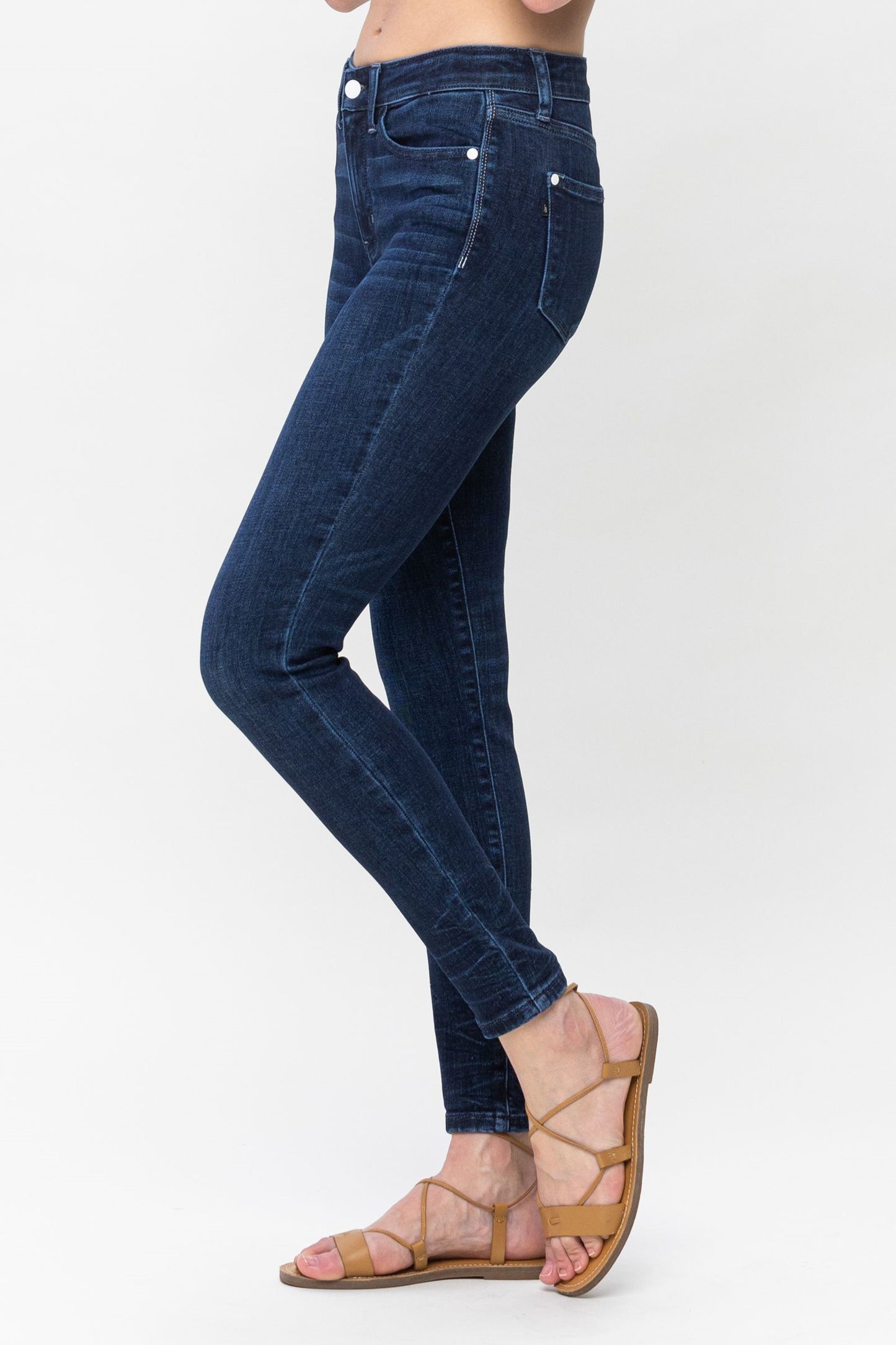 Mid Rise Classic Crinkle Ankle Detail Skinny - Dark Blue ONLY SIZE 9(29) LEFT