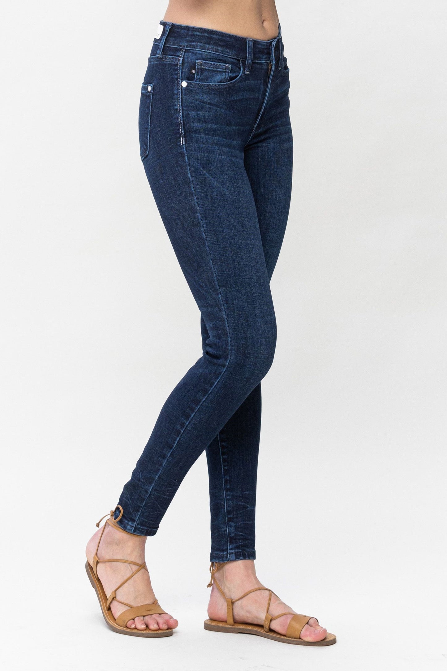 Mid Rise Classic Crinkle Ankle Detail Skinny - Dark Blue ONLY SIZE 9(29) LEFT