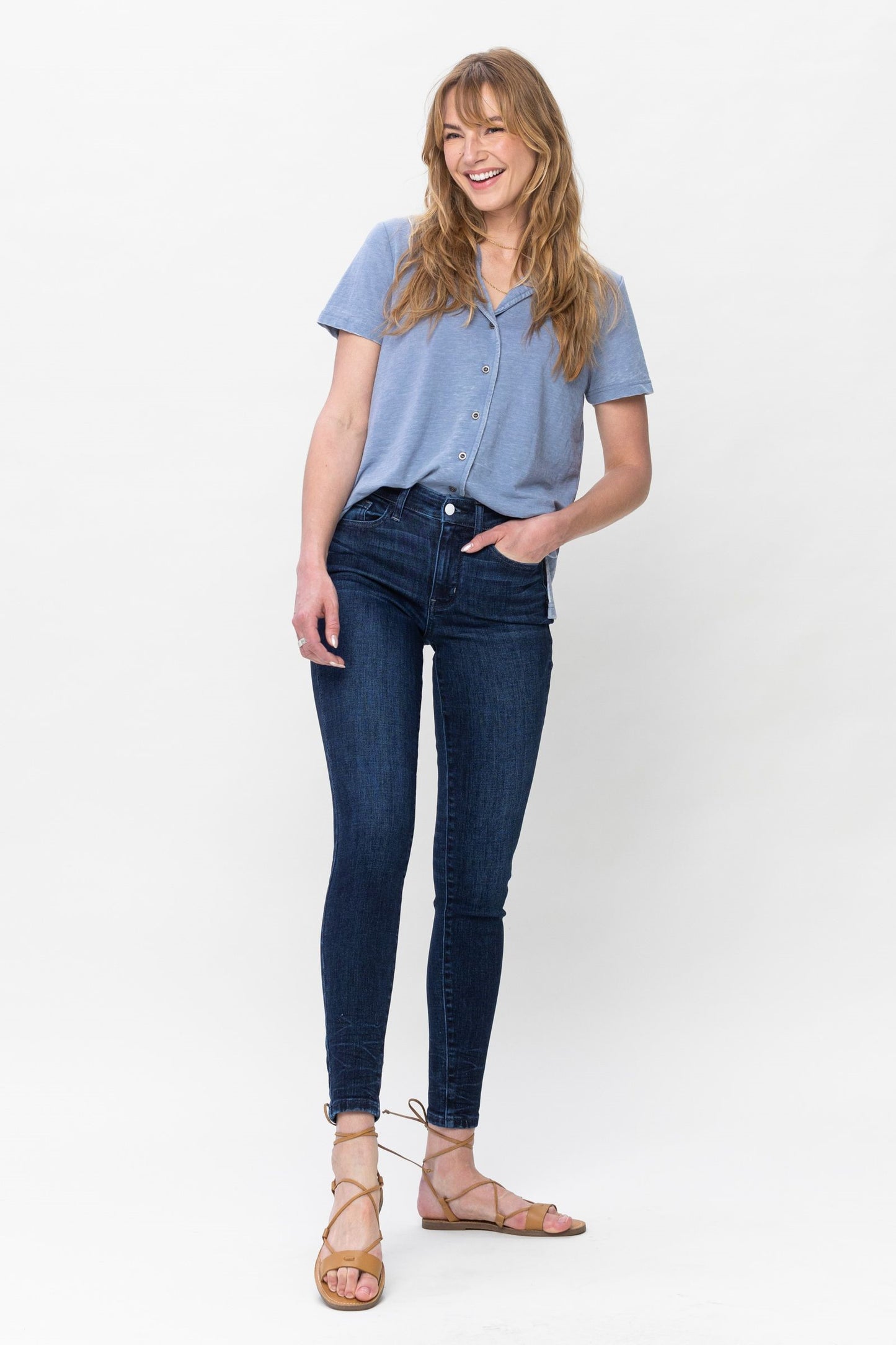 Mid Rise Classic Crinkle Ankle Detail Skinny - Dark Blue ONLY SIZE 9(29) LEFT