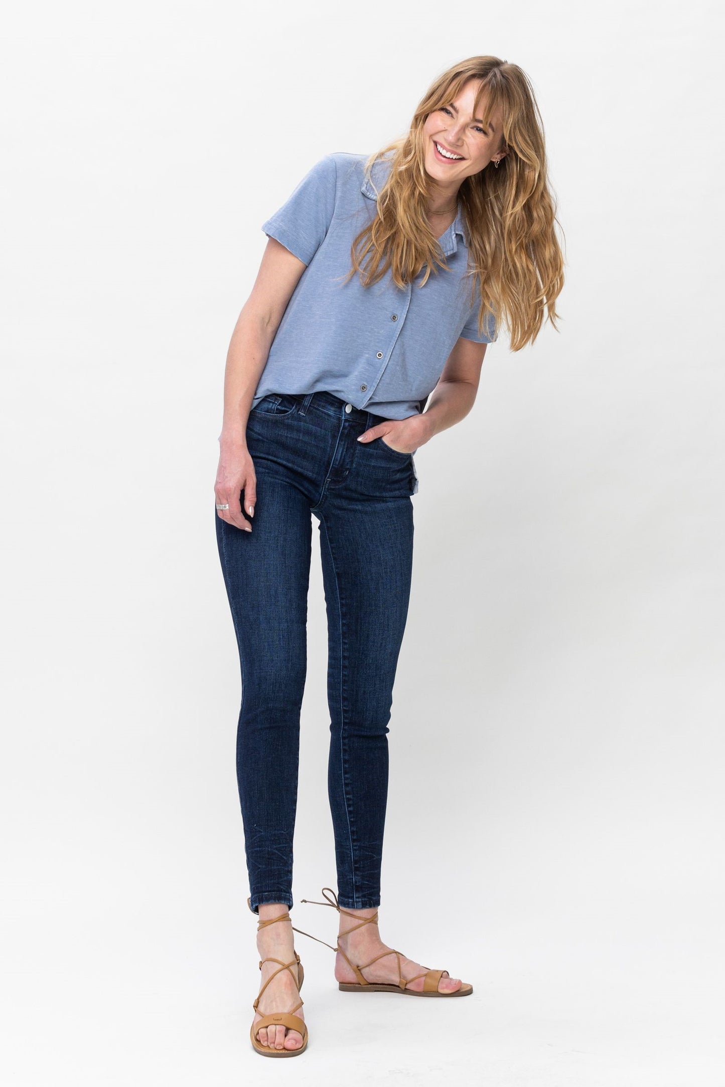 Mid Rise Classic Crinkle Ankle Detail Skinny - Dark Blue ONLY SIZE 9(29) LEFT