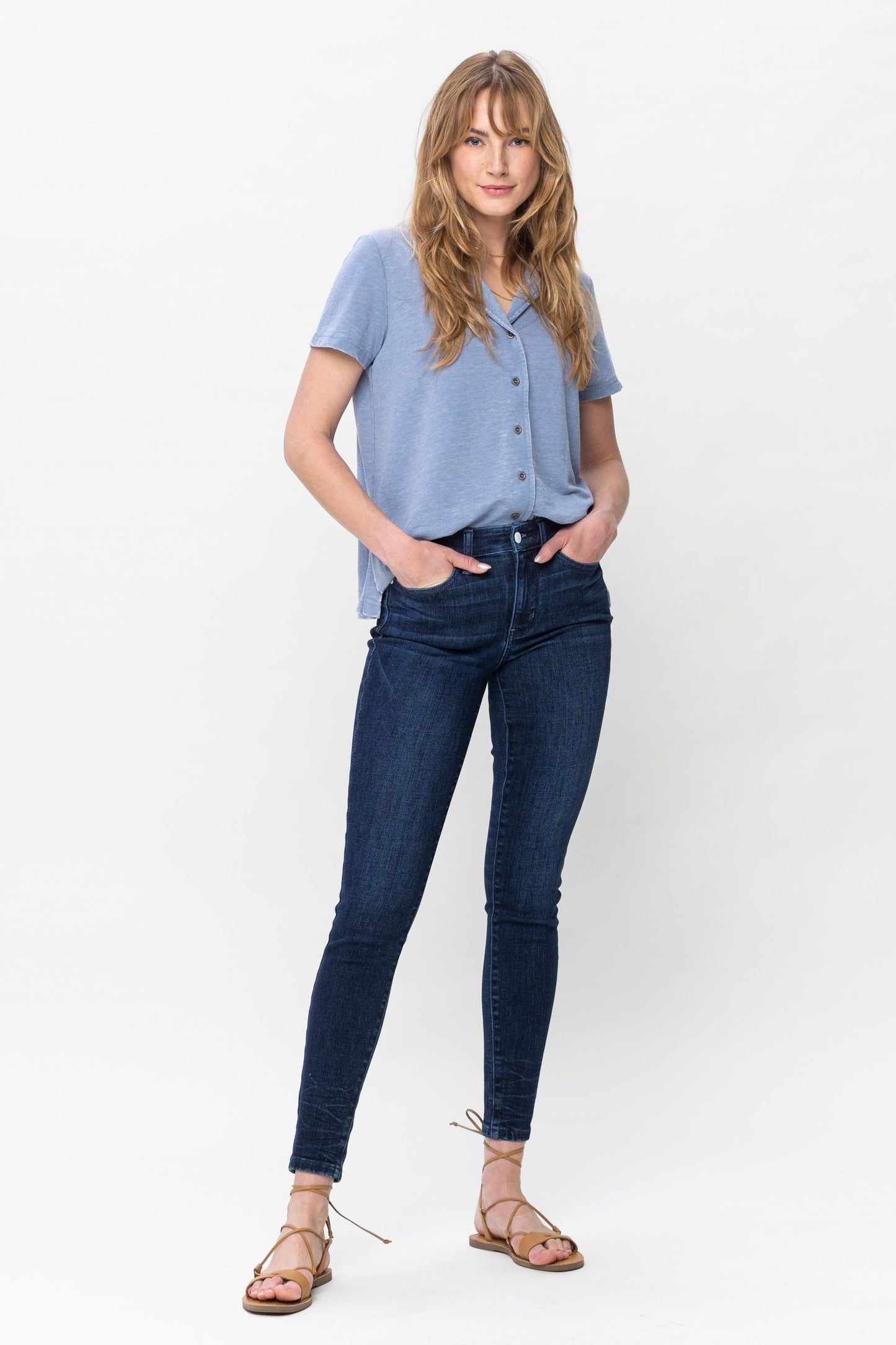 Mid Rise Classic Crinkle Ankle Detail Skinny - Dark Blue ONLY SIZE 9(29) LEFT