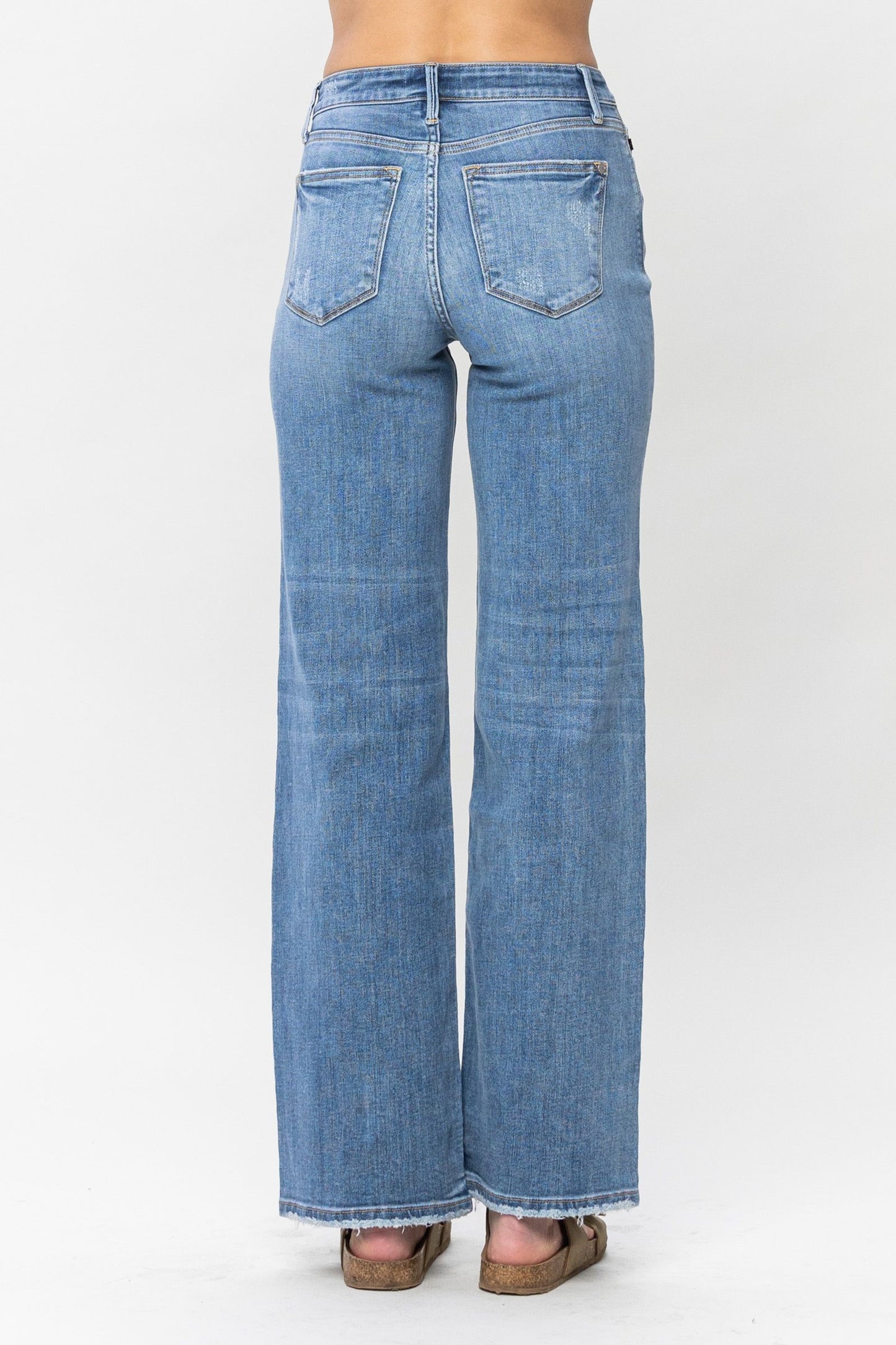 Mid Rise Vintage Wash Wide Leg Jeans - Medium