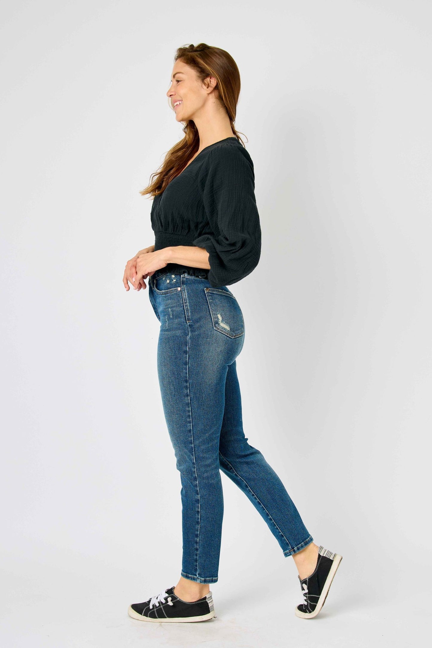 High Waist Tummy Control Slim Jeans - Dark