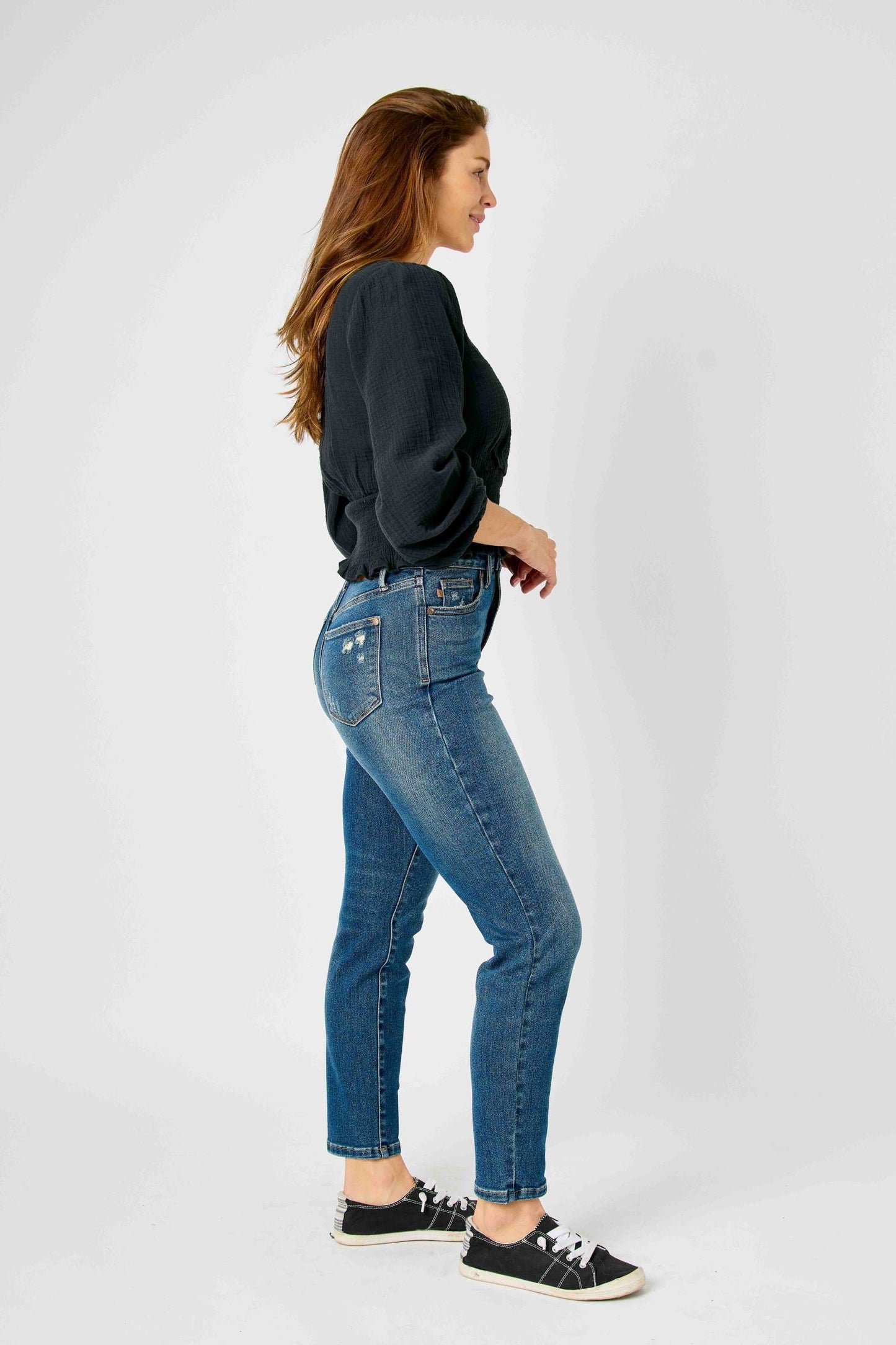 High Waist Tummy Control Slim Jeans - Dark