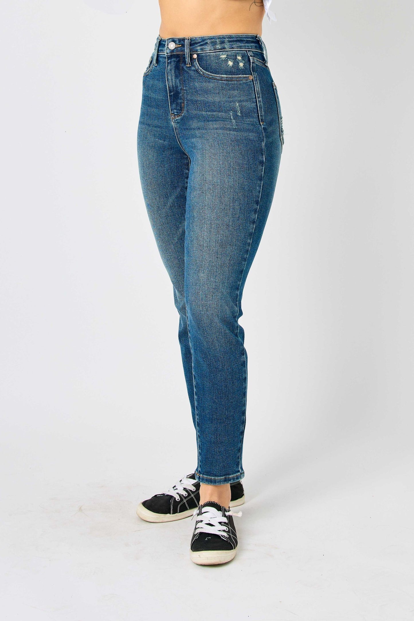 High Waist Tummy Control Slim Jeans - Dark