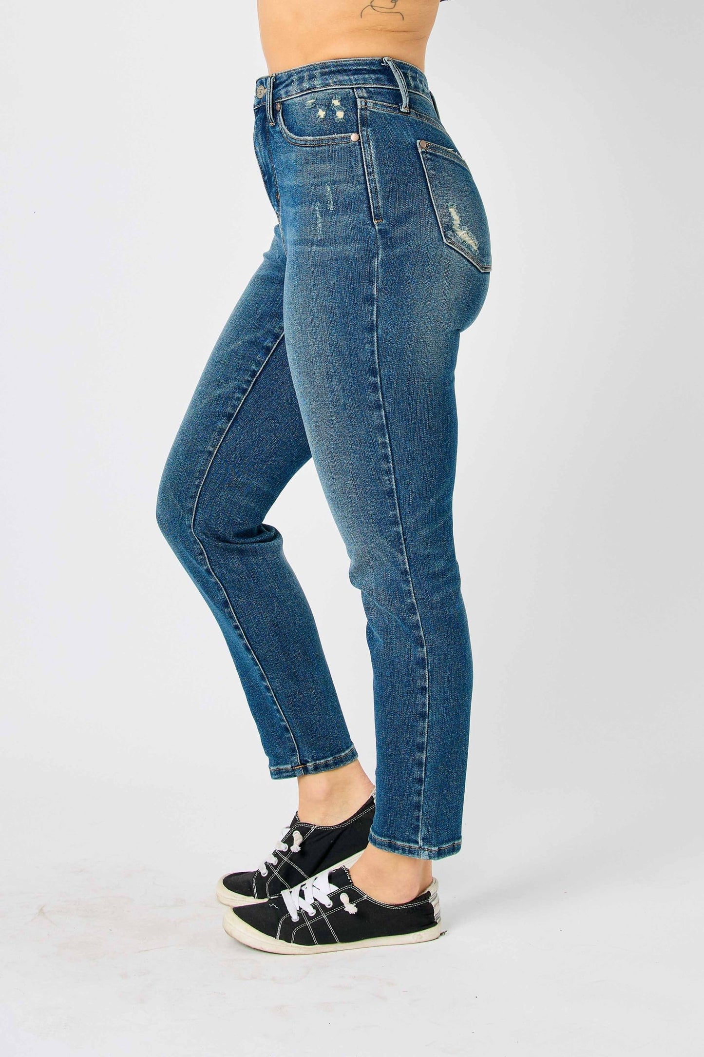 High Waist Tummy Control Slim Jeans - Dark