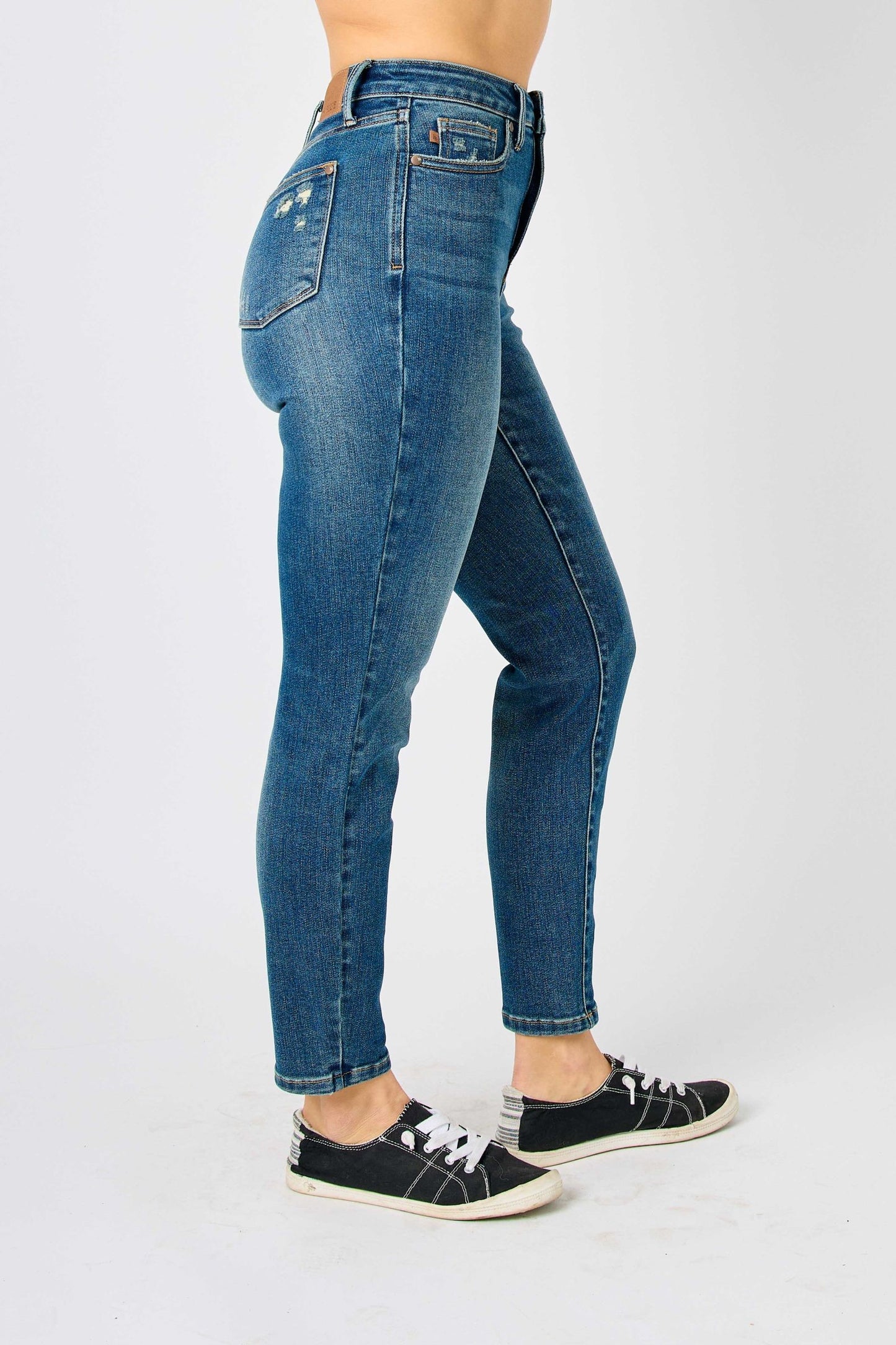 High Waist Tummy Control Slim Jeans - Dark