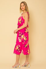 Sleeveless Layered Top Floral Print Dress - Magenta Floral ONLY 1 MEDIUM LEFT