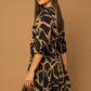 3/4 Sleeve Surplice Abstract Print Dress - Black/Taupe