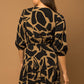 3/4 Sleeve Surplice Abstract Print Dress - Black/Taupe