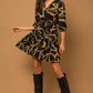 3/4 Sleeve Surplice Abstract Print Dress - Black/Taupe