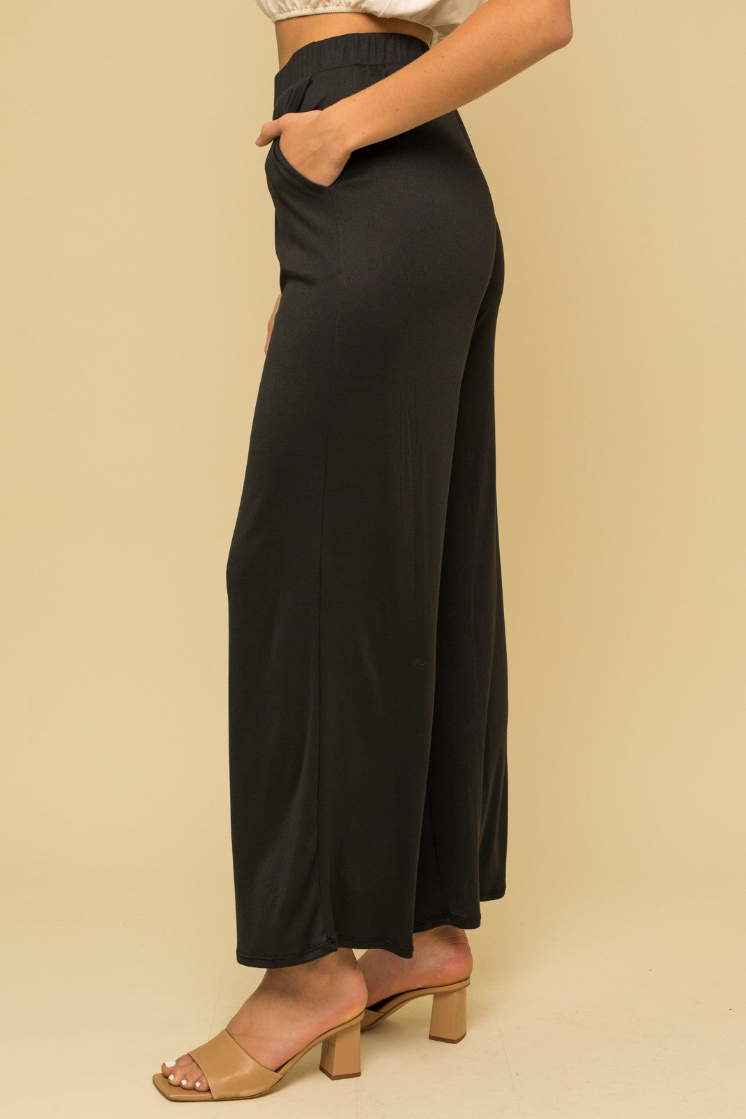 Elastic Waist Wide Leg Pants - Black ONLY 1 SMALL LEFT