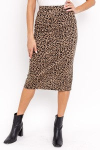 Midi Skirt - Brown/Black Animal Print