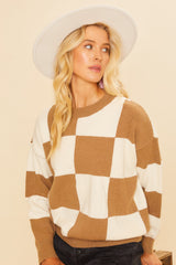 Checkerboard Sweater - Mocha/Ivory